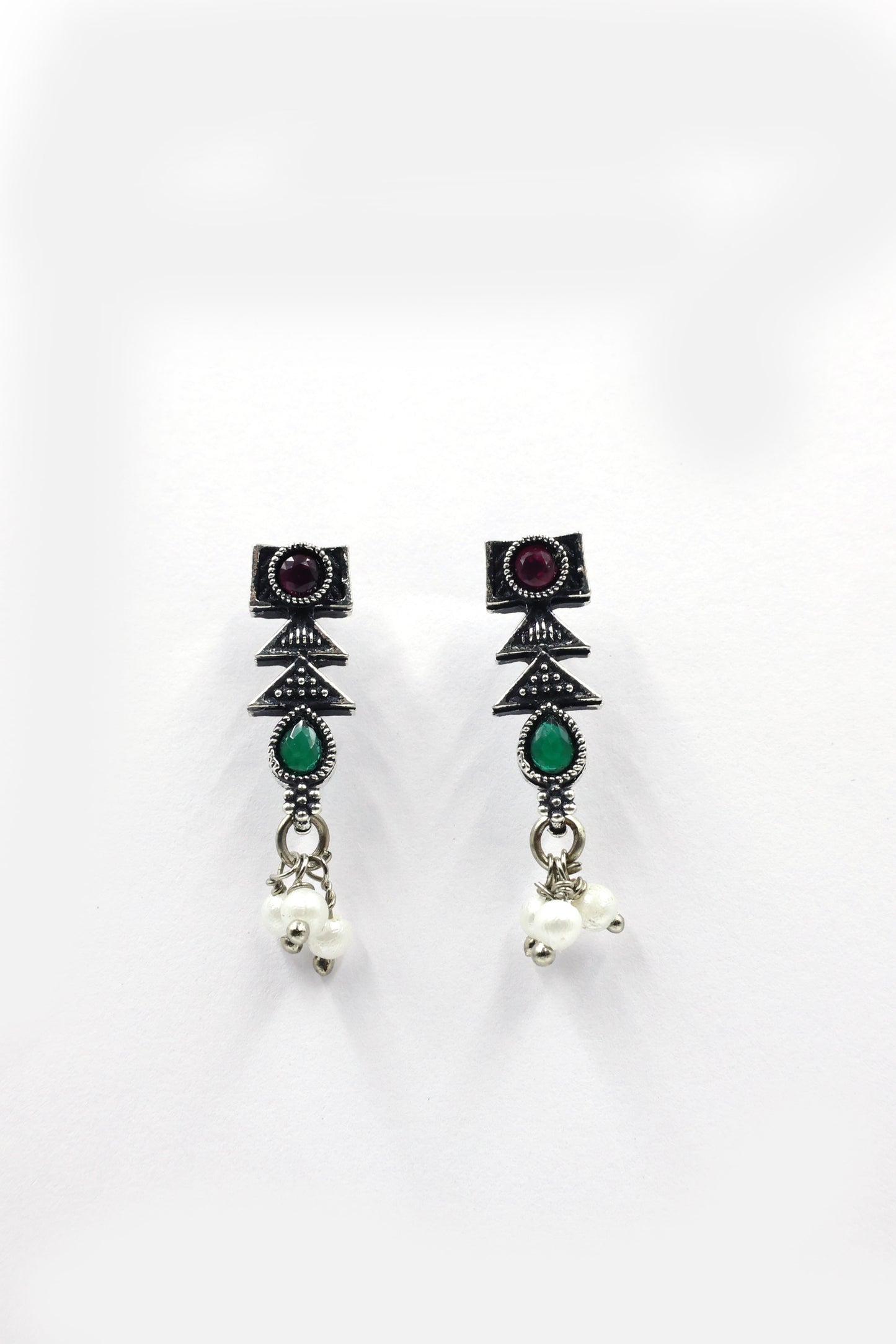 Antique Stone Choker Necklace Set with Oxidised Plating - Mywishtree