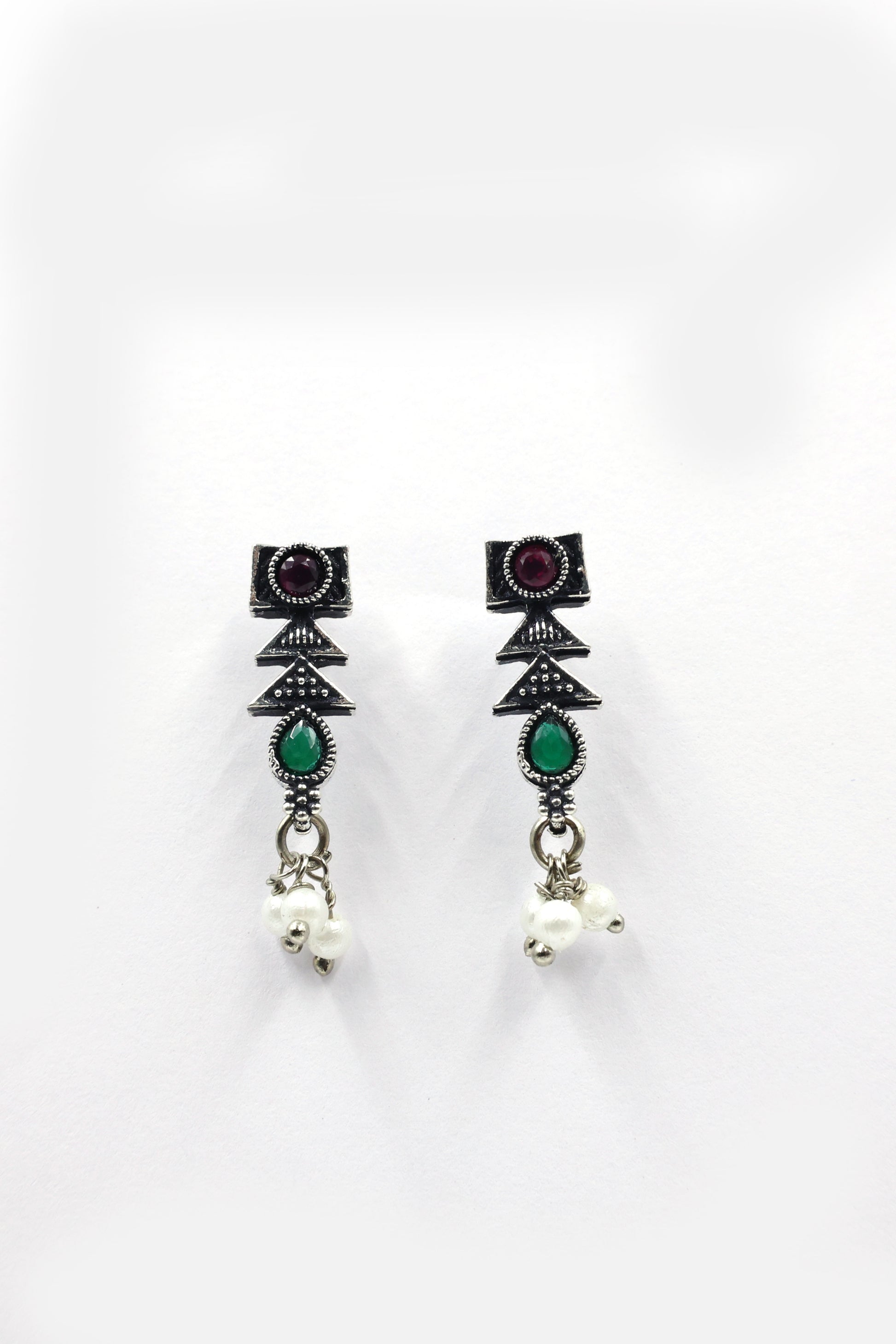 Antique Stone Choker Necklace Set with Oxidised Plating - Mywishtree
