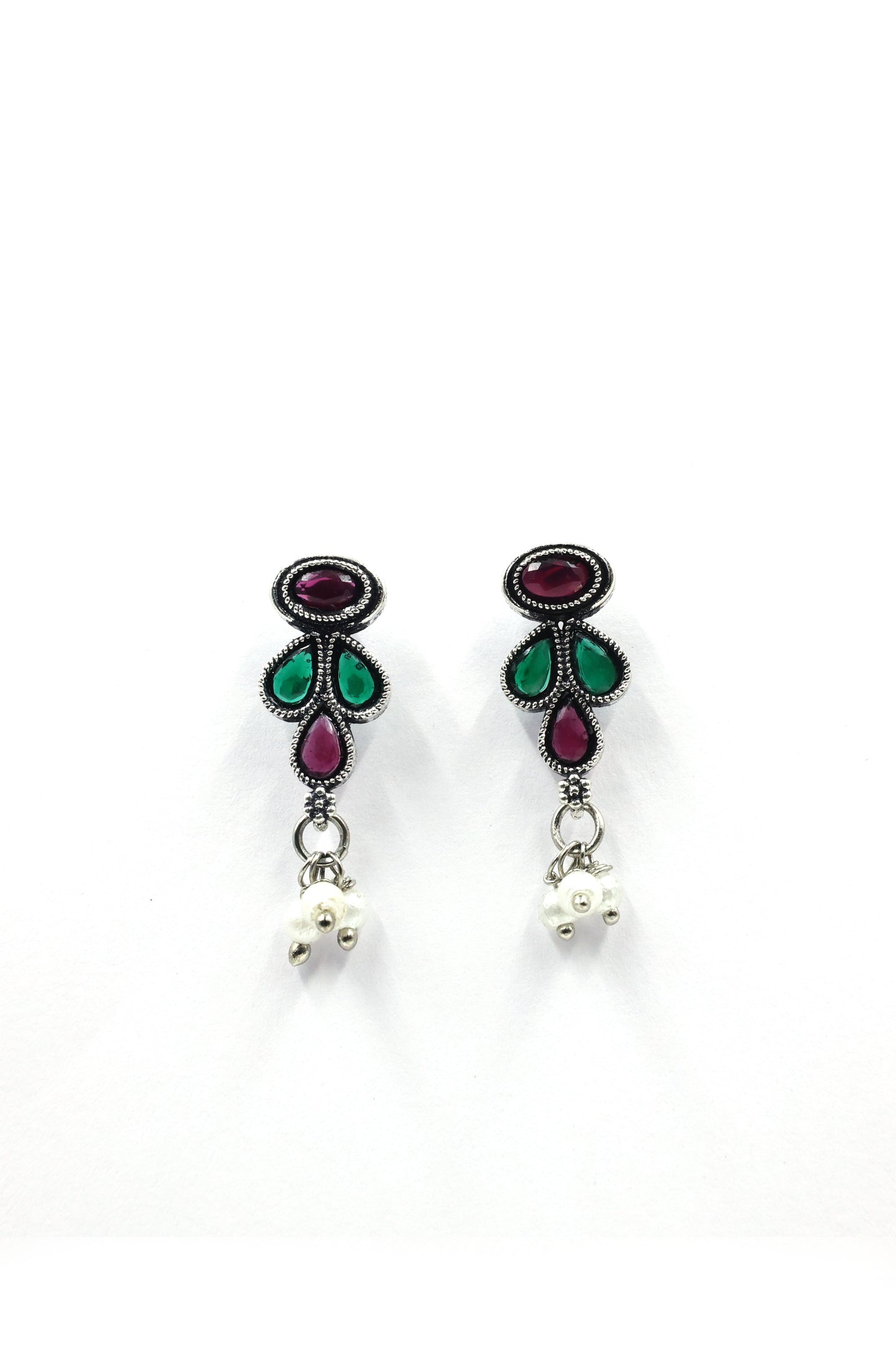 Teardrop Stone Necklace Set with Oxidised Plating - Mywishtree