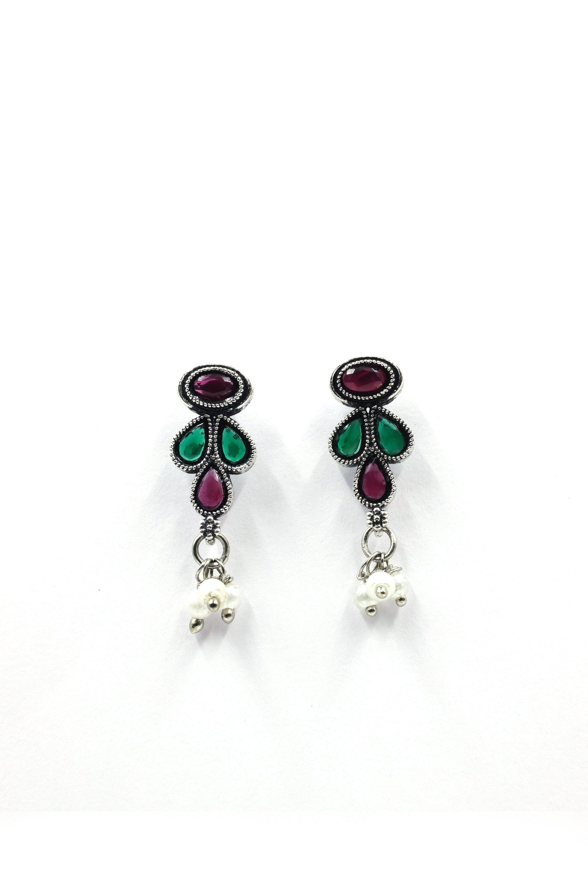 Teardrop Stone Necklace Set with Oxidised Plating - Mywishtree