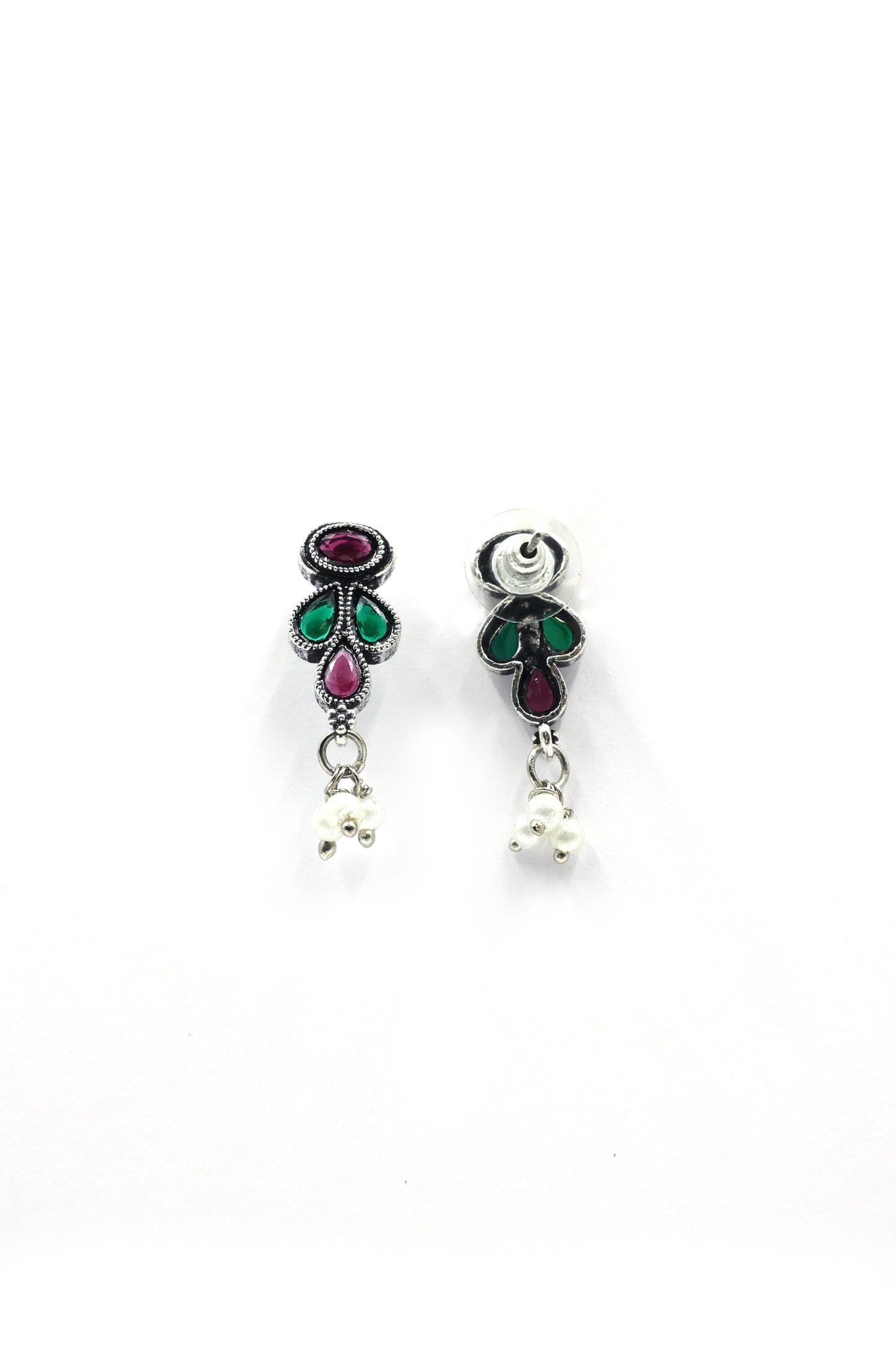 Teardrop Stone Necklace Set with Oxidised Plating - Mywishtree