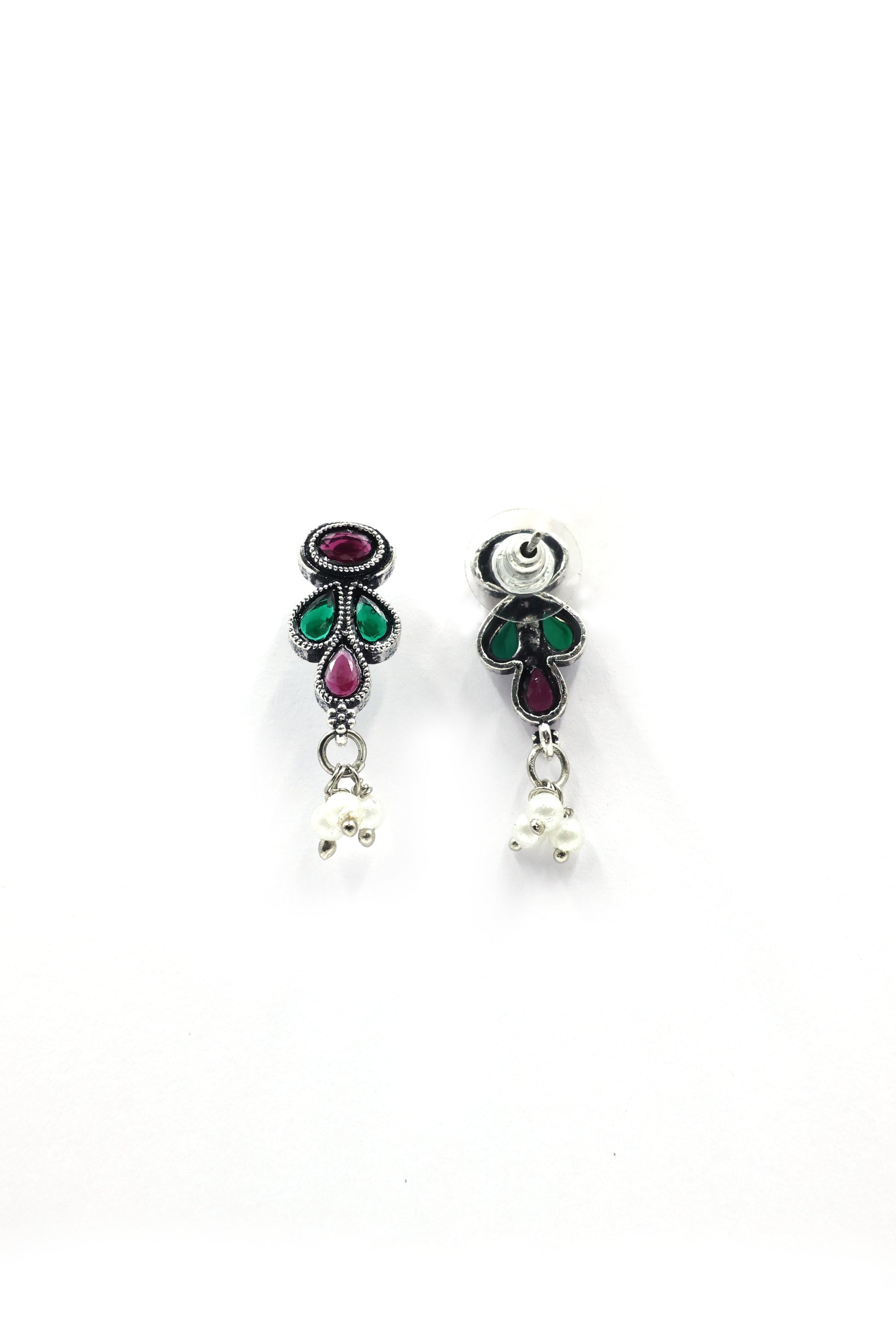 Teardrop Stone Necklace Set with Oxidised Plating - Mywishtree
