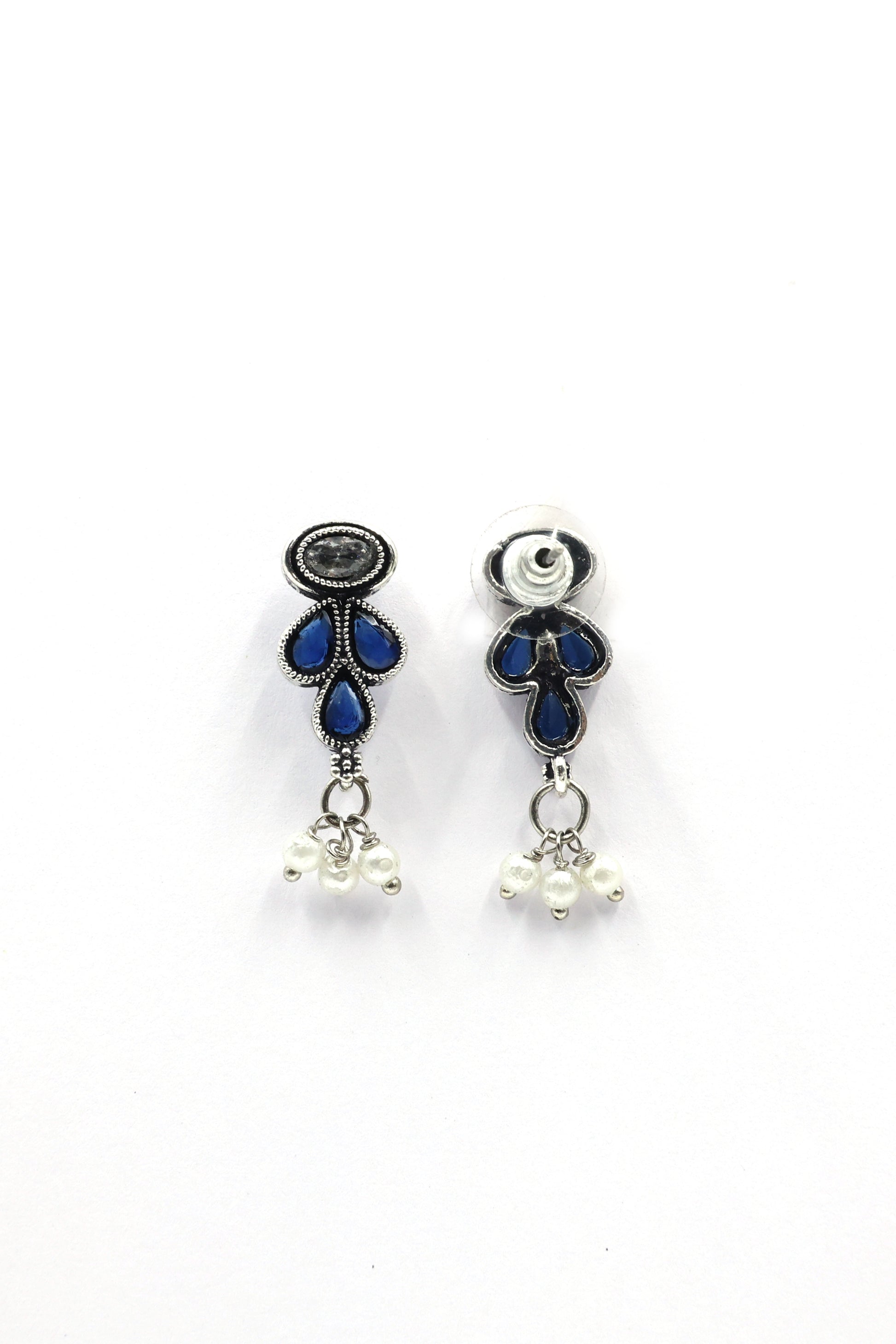 Teardrop Stone Necklace Set with Oxidised Plating - Mywishtree