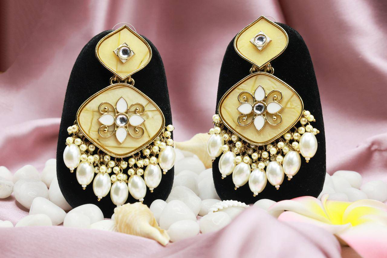 Kundan White Beads Earring With Gold Plating - Mywishtree